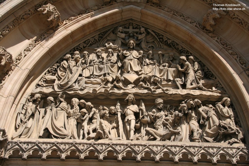 Sculptures above the entrance of tzhe Vysehrad curch, Prague, Czechia